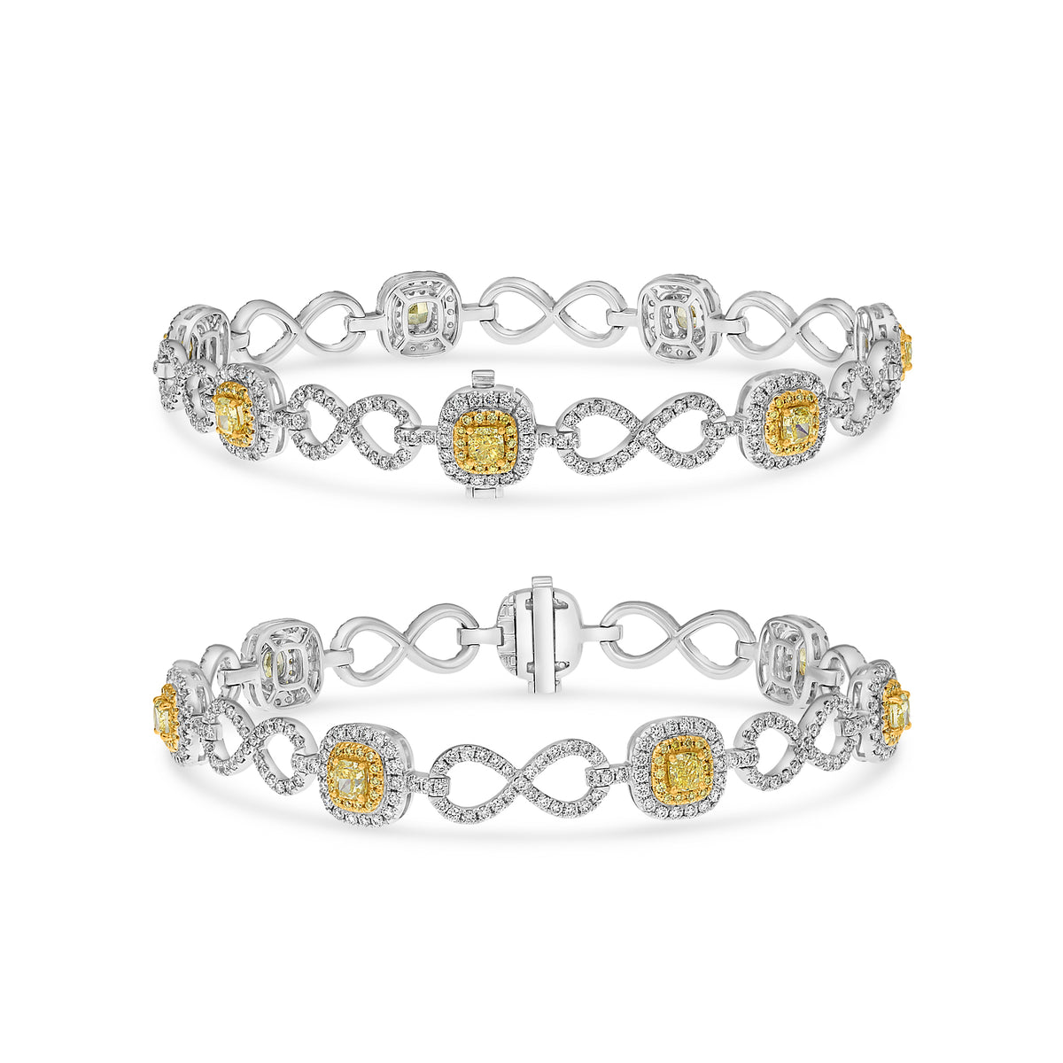 18K White & Yellow Gold Cushion Fancy Yellow Diamond Double Bracelet