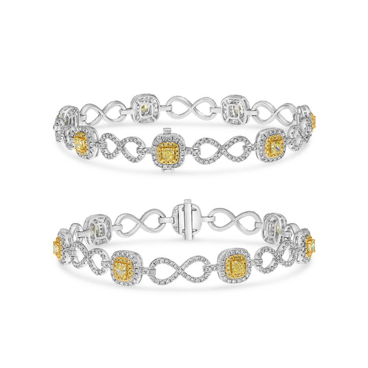 18K White & Yellow Gold Cushion Fancy Yellow Diamond Double Bracelet