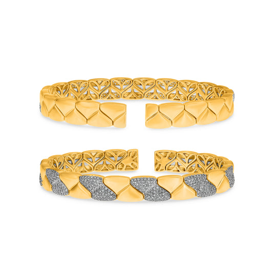 14K White & Yellow Gold Round Diamond Bangle