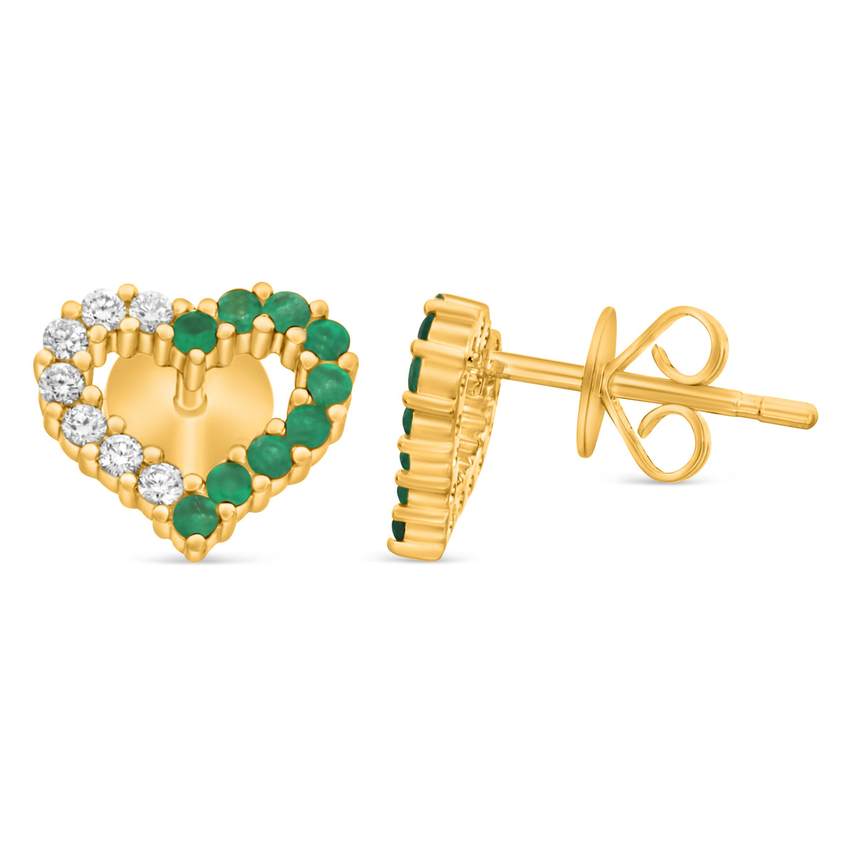 14K Yellow Gold Round Emerald Earrings