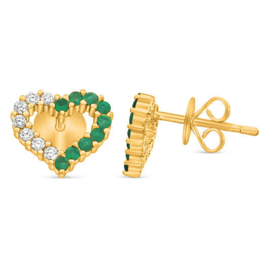 14K Yellow Gold Round Emerald Earrings