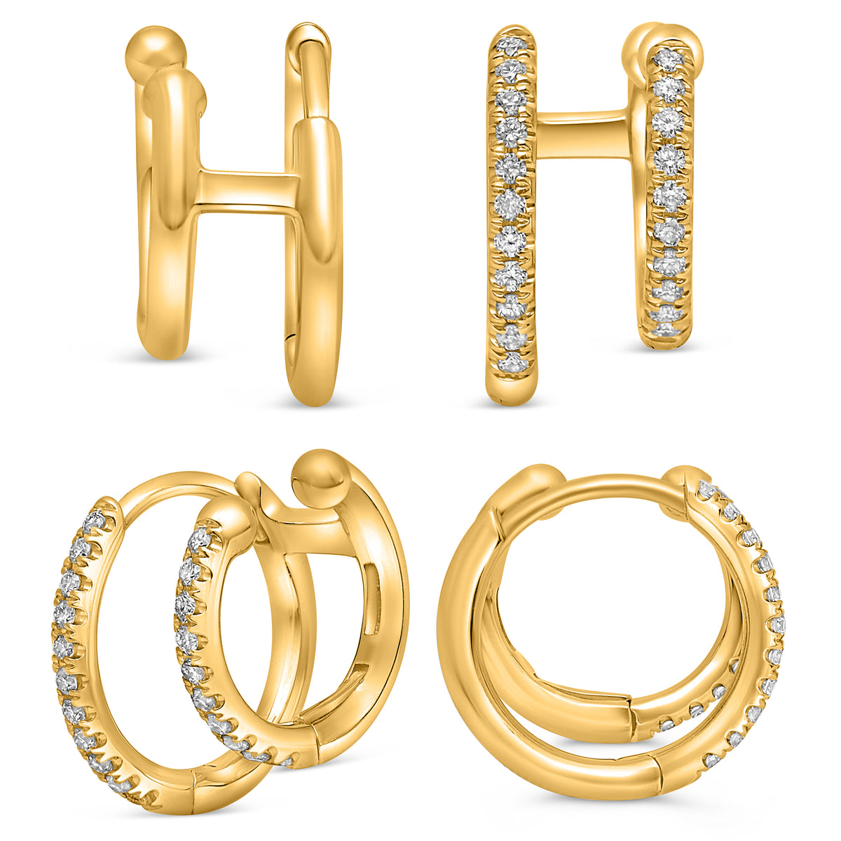 14K Yellow Gold Round Diamond Earrings
