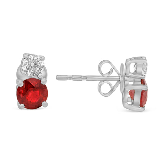 14K White Gold Round Ruby Earrings