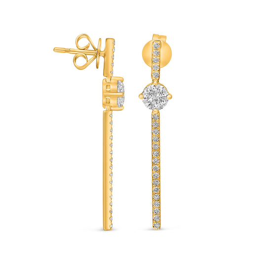 14K Yellow Gold Round Diamond Earrings