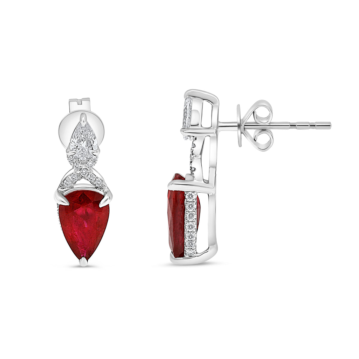 18K White Gold Pear Ruby Earrings
