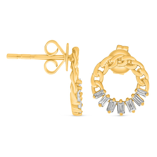 14K Yellow Gold Baguette Diamond Earrings