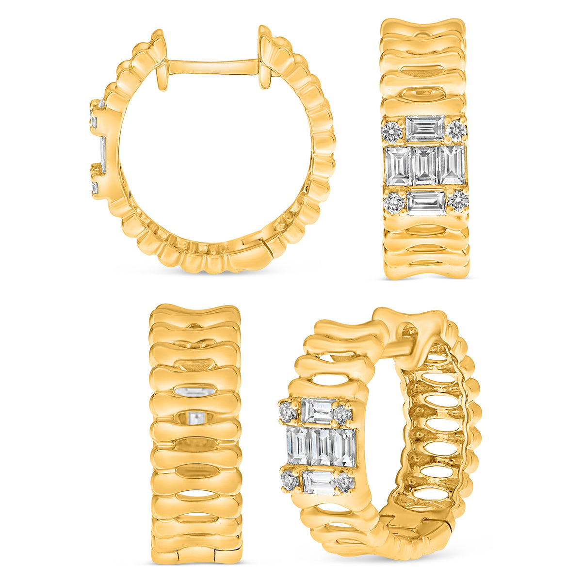 14K Yellow Gold Round Diamond Cluster Earrings