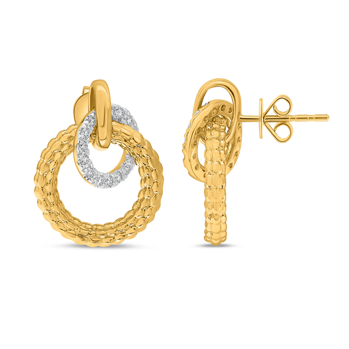 14K Yellow Gold Round Diamond Earrings