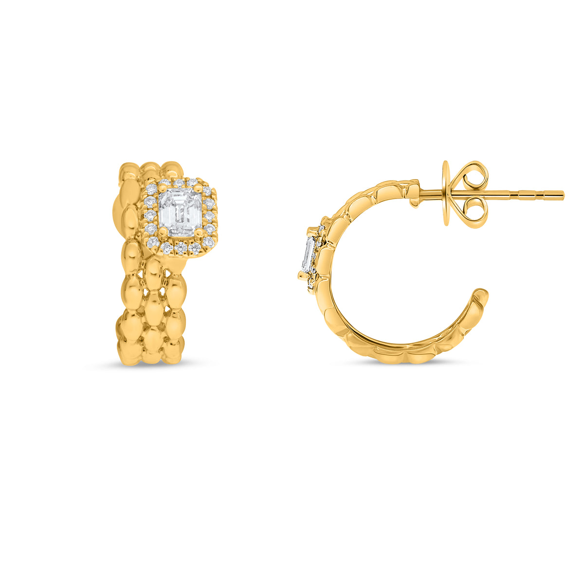 14K Yellow Gold Emerald Cut Diamond Halo Earrings