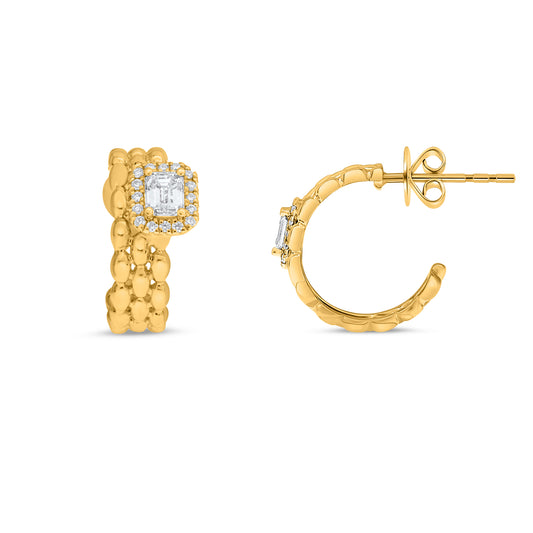 14K Yellow Gold Emerald Cut Diamond Halo Earrings