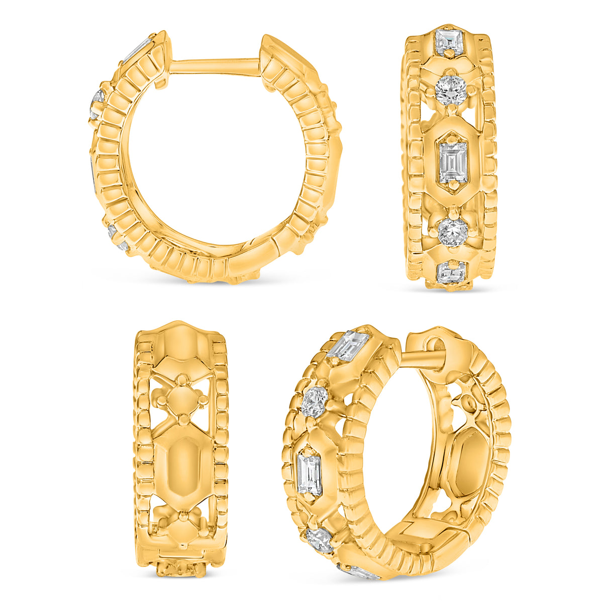 14K Yellow Gold Baguette Diamond Earrings