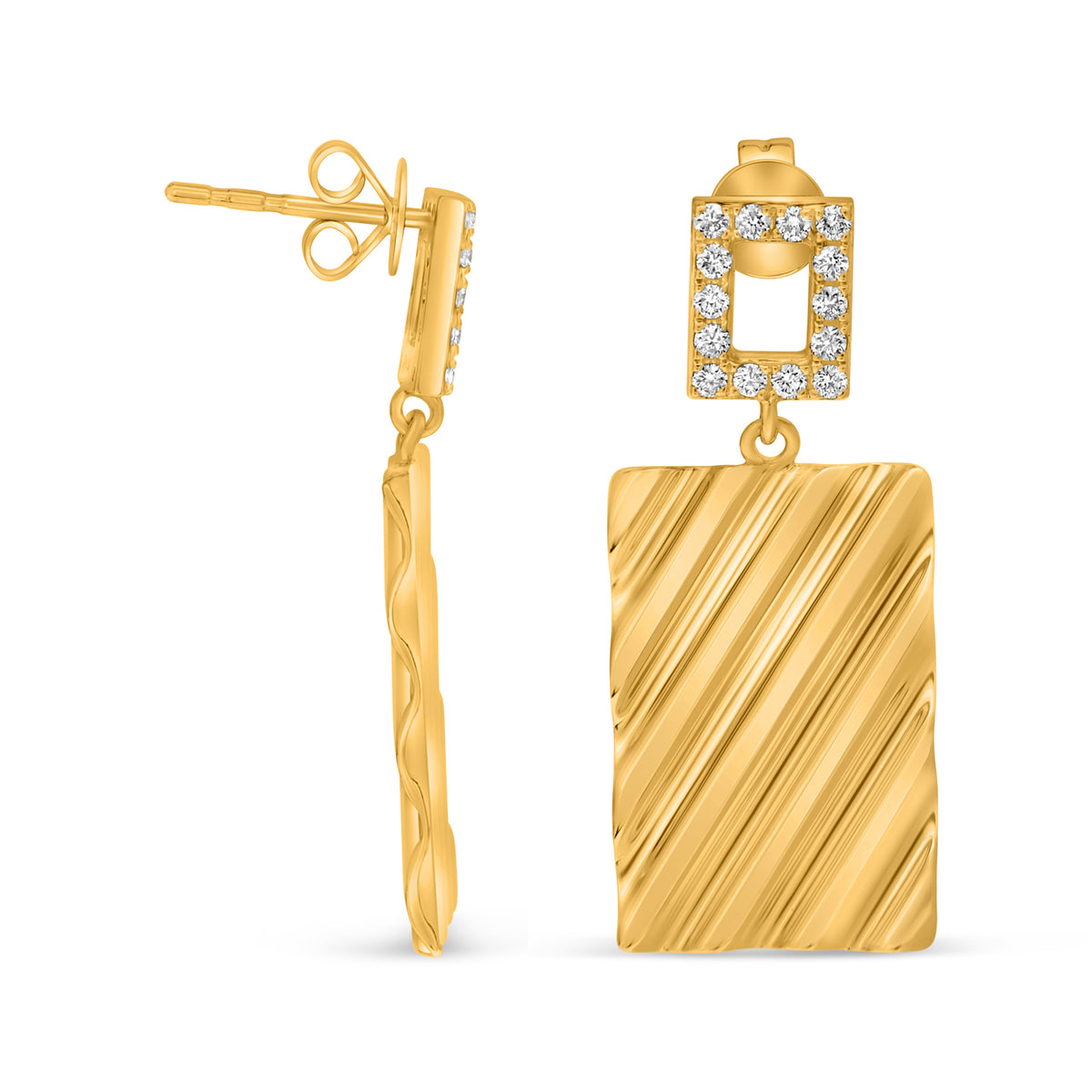 14K Yellow Gold Round Diamond Earrings