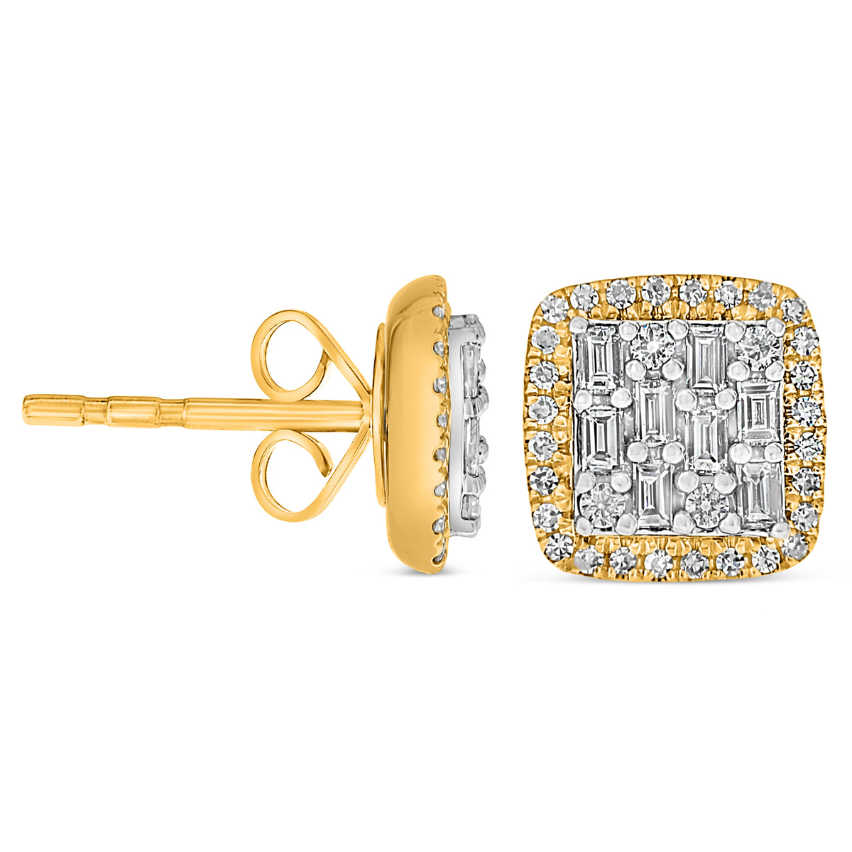 14K White & Yellow Gold Baguette Diamond Cluster Earrings