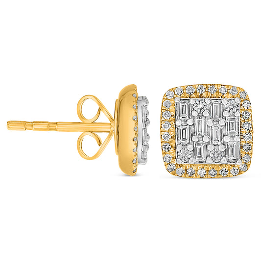 14K White & Yellow Gold Baguette Diamond Cluster Earrings