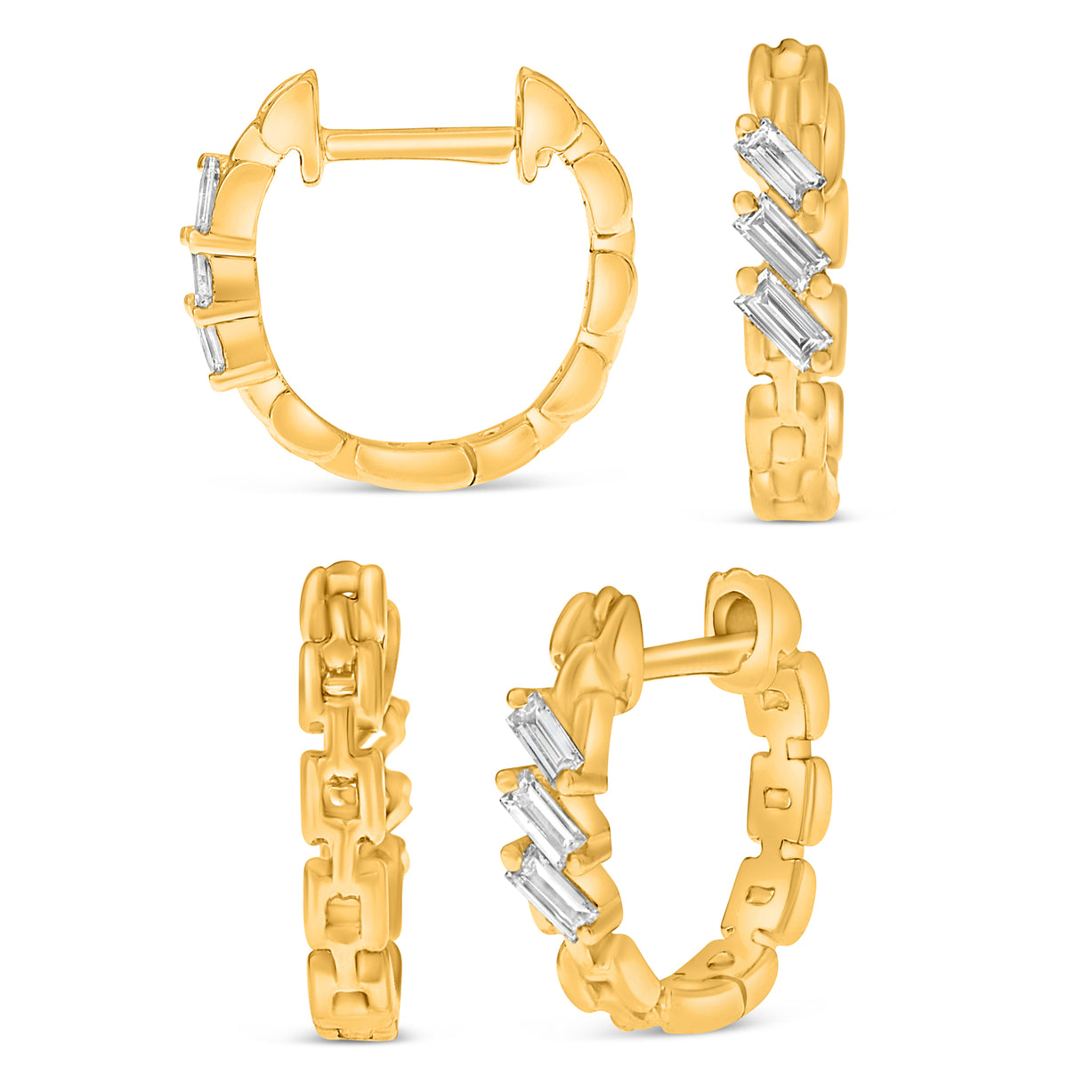 14K Yellow Gold Baguette Diamond Earrings