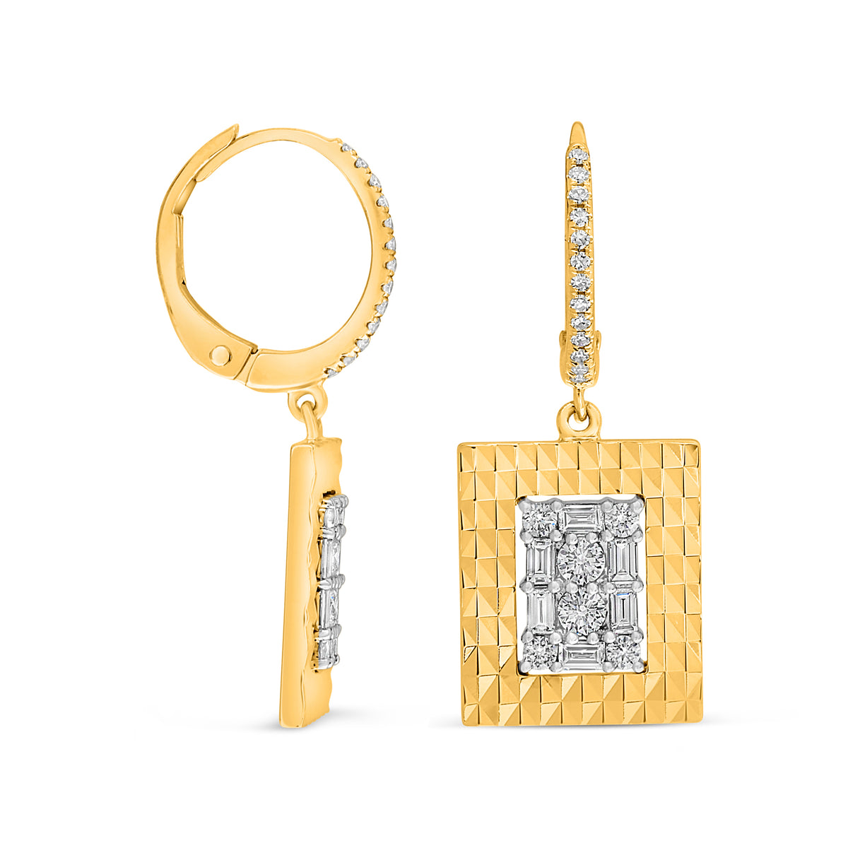 14K White & Yellow Gold Baguette Diamond Cluster Earrings