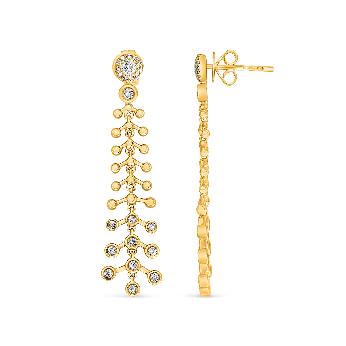 14K Yellow Gold Round Diamond Earrings