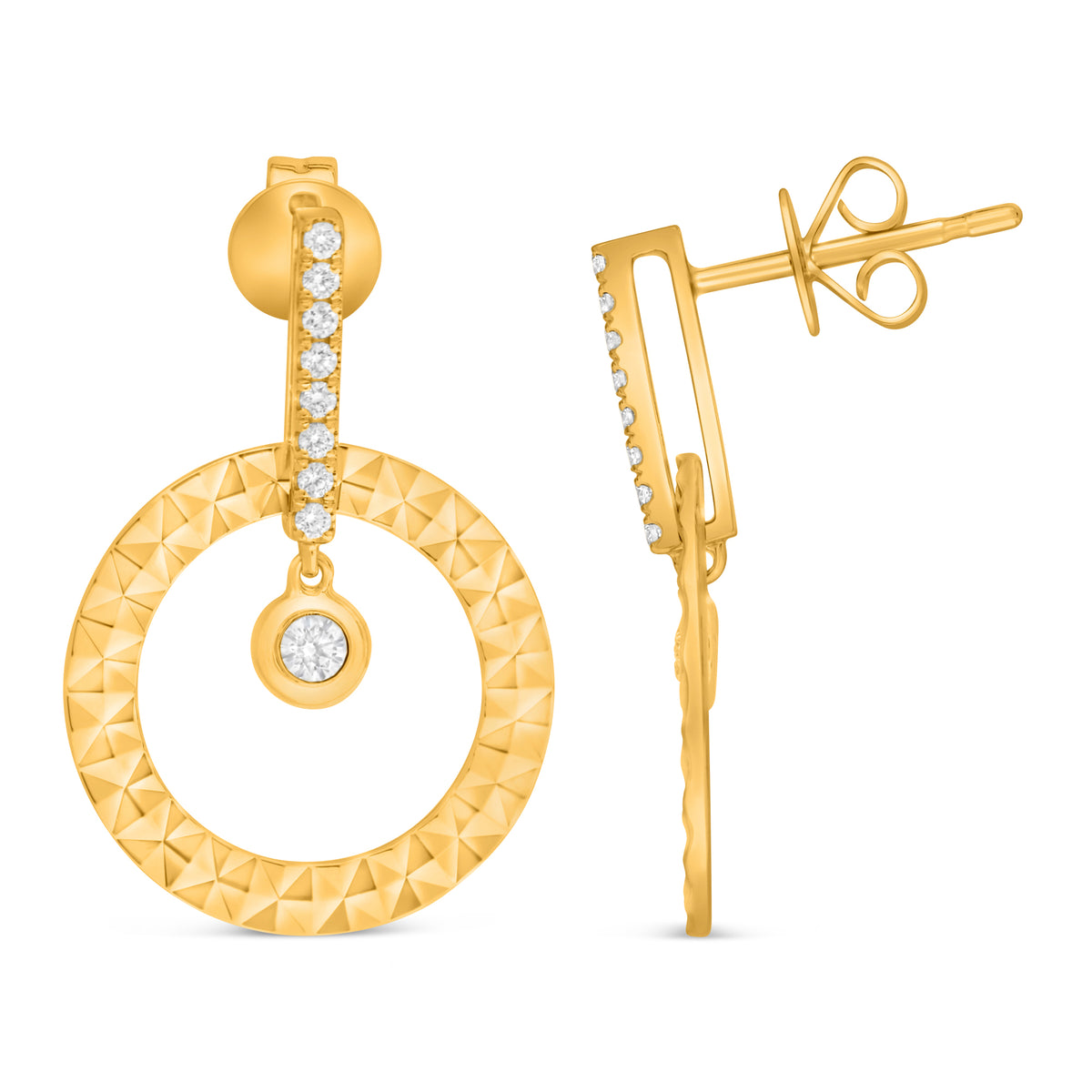14K Yellow Gold Round Diamond Earrings