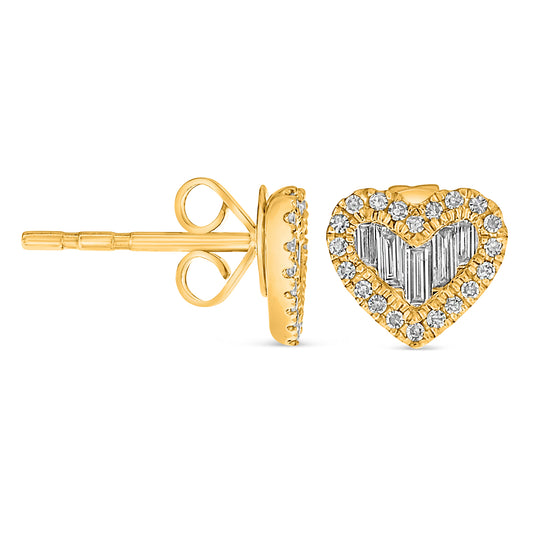 14K Yellow Gold Baguette Diamond Cluster Earrings