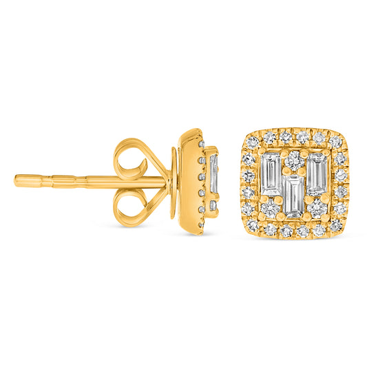 14K Yellow Gold Baguette Diamond Cluster Earrings