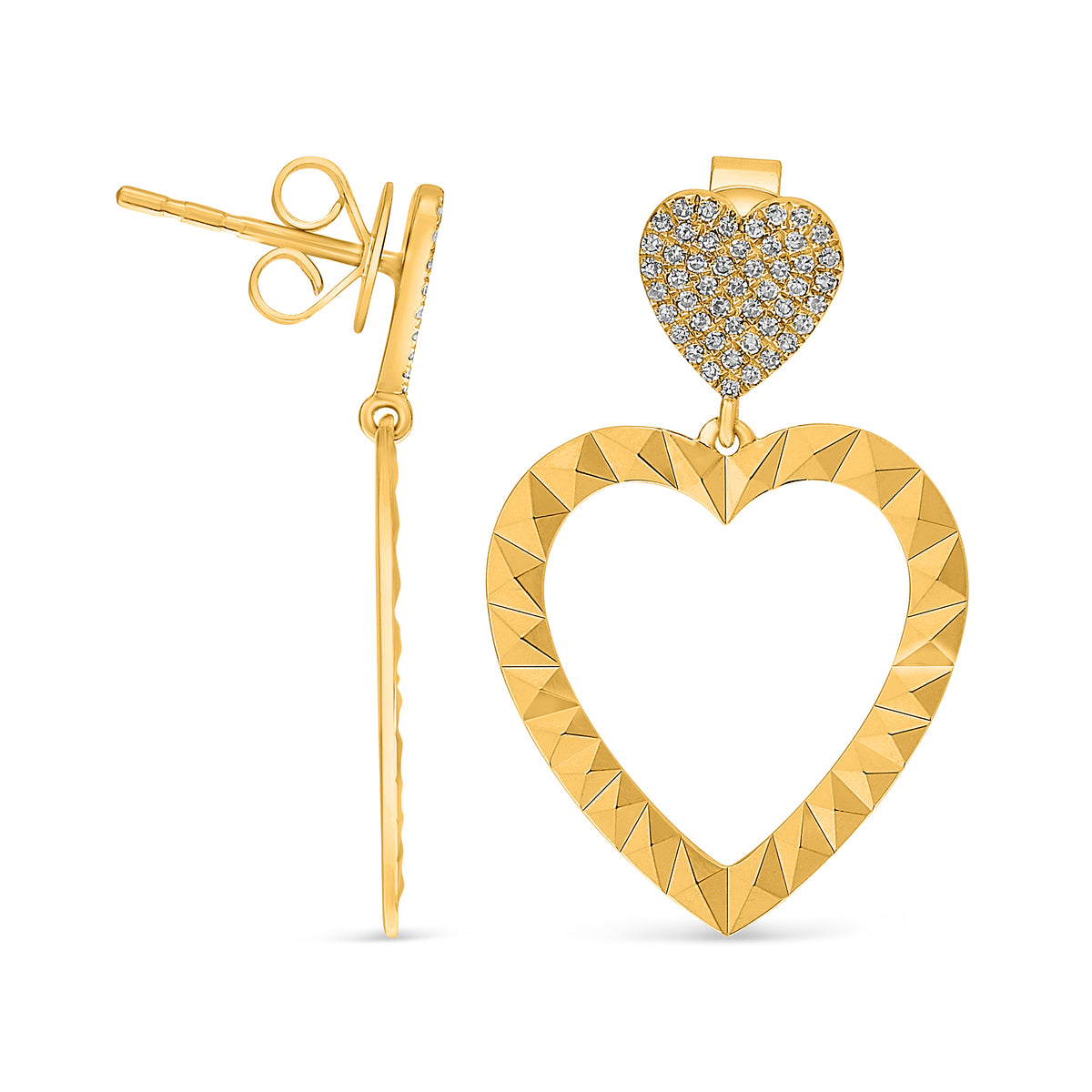 14K Yellow Gold Round Diamond Cluster Earrings