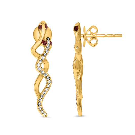 14K Yellow Gold Round Ruby Earrings