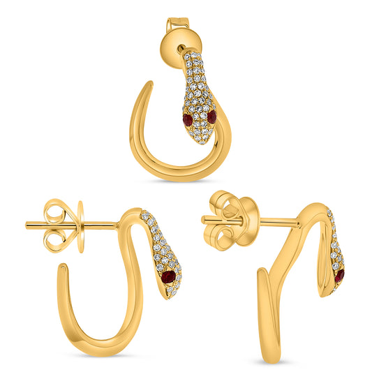 14K Yellow Gold Round Ruby Earrings