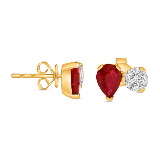 14K Yellow Gold Pear Ruby Earrings