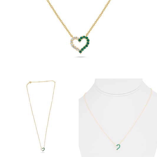 14K Yellow Gold Round Emerald Necklace