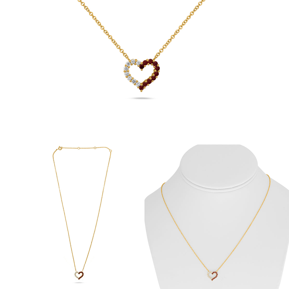 14K Yellow Gold Round Ruby Necklace