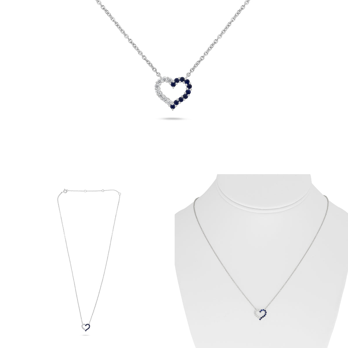 14K White Gold Round Sapphire Necklace