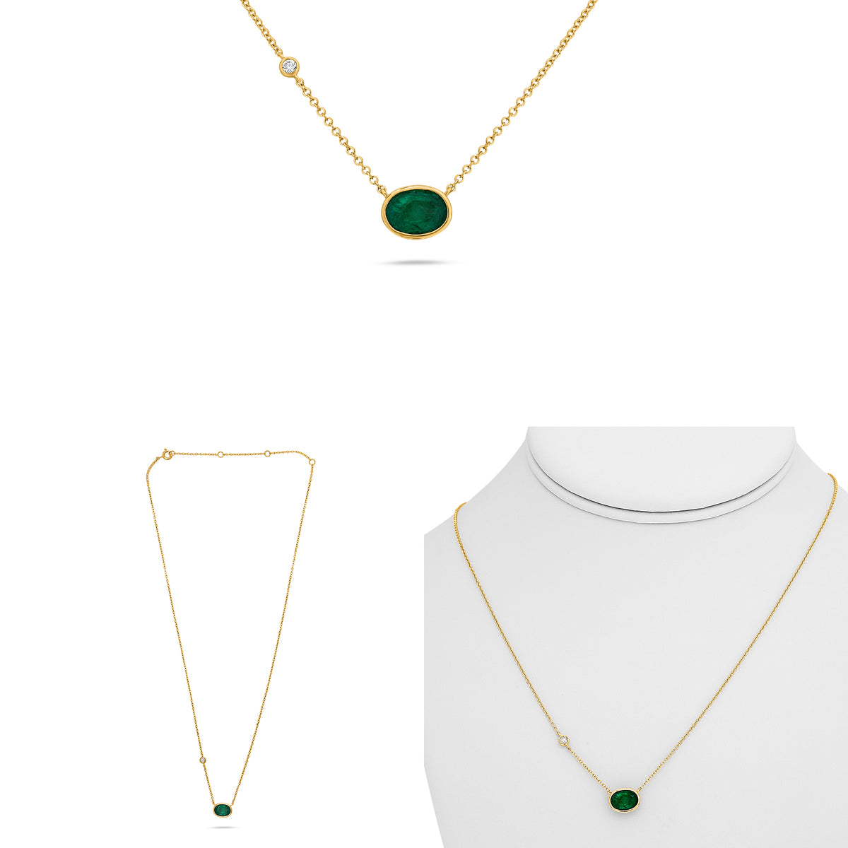 14K Yellow Gold Oval Emerald Necklace