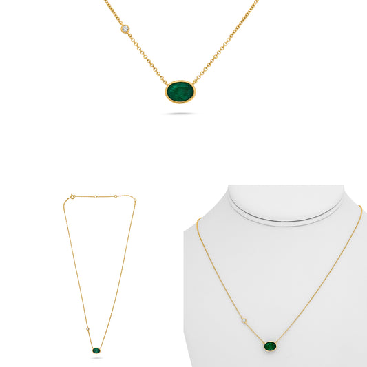 14K Yellow Gold Oval Emerald Necklace
