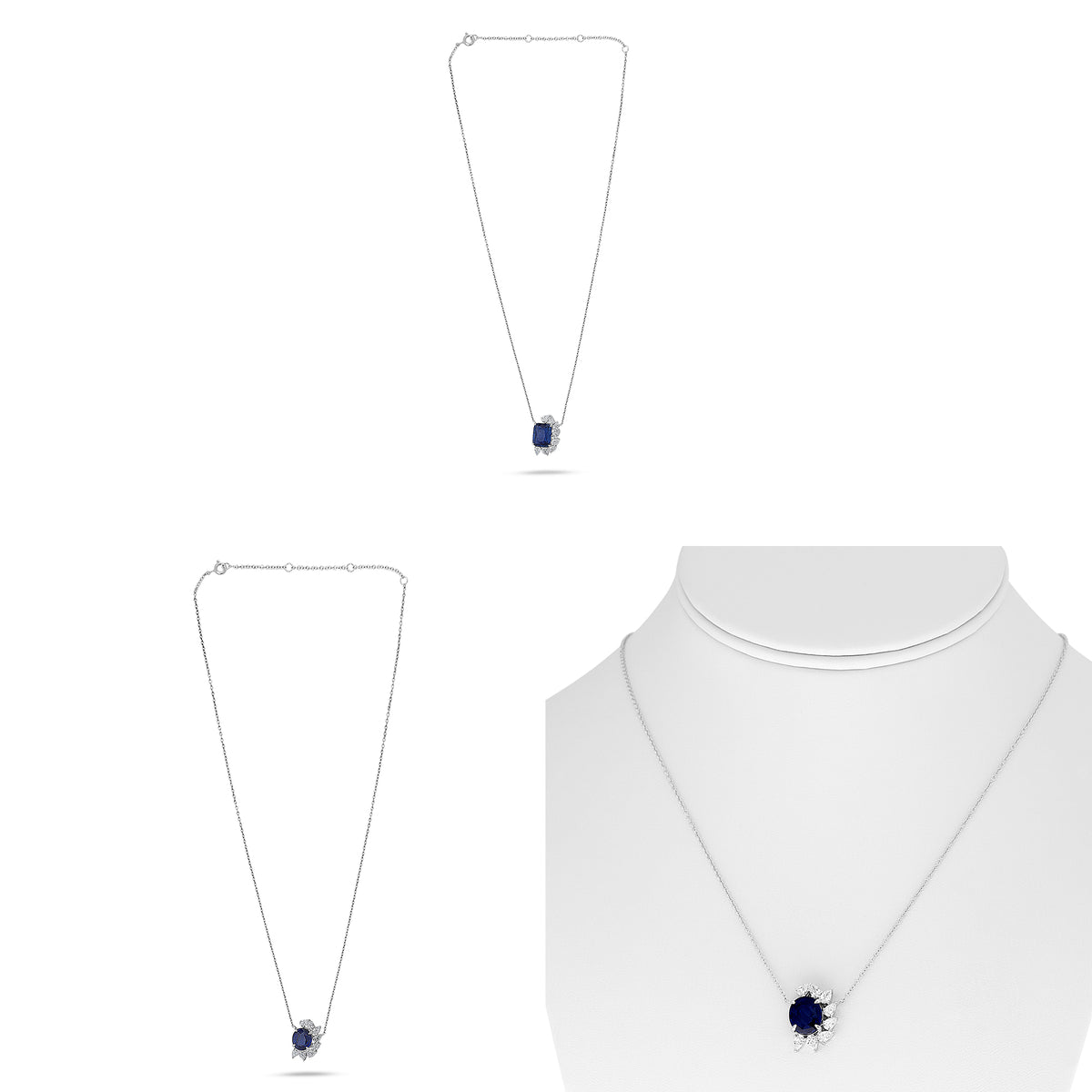 18K White Gold Oval Sapphire Necklace