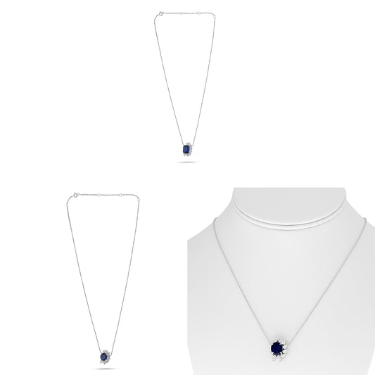 18K White Gold Oval Sapphire Necklace