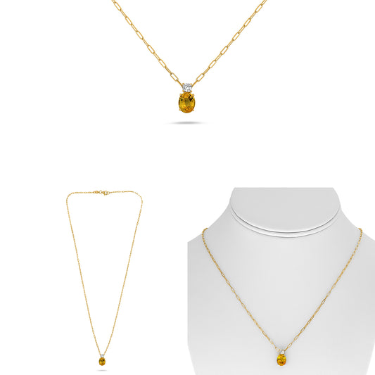 18K Yellow Gold Oval Yellow Sapphire Necklace