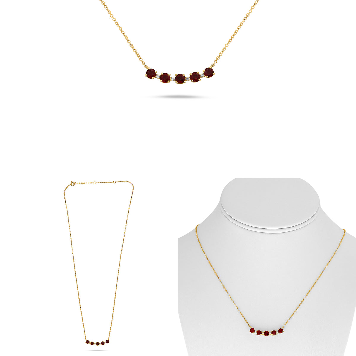 14K Yellow Gold Round Ruby Necklace