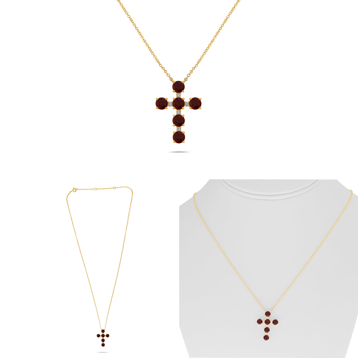 14K Yellow Gold Round Ruby Necklace