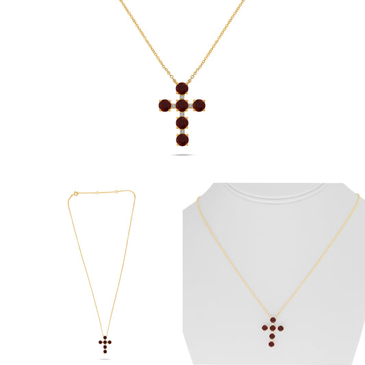 14K Yellow Gold Round Ruby Necklace