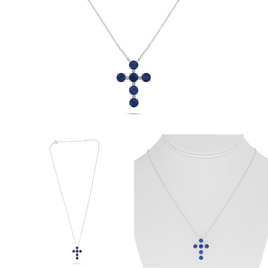 14K White Gold Round Sapphire Necklace