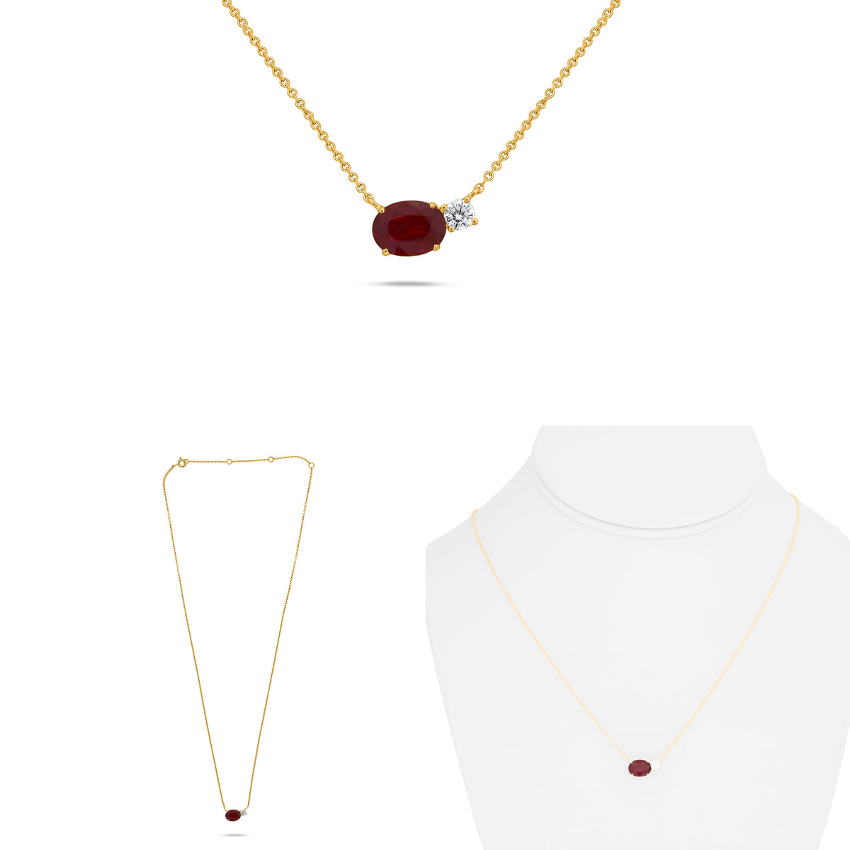 14K Yellow Gold Oval Ruby Necklace