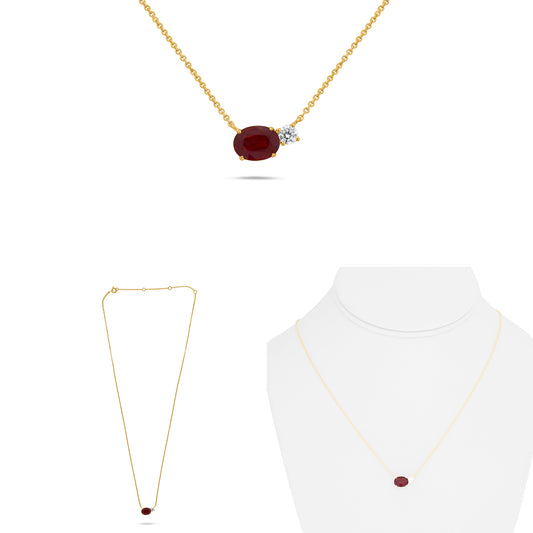 14K Yellow Gold Oval Ruby Necklace