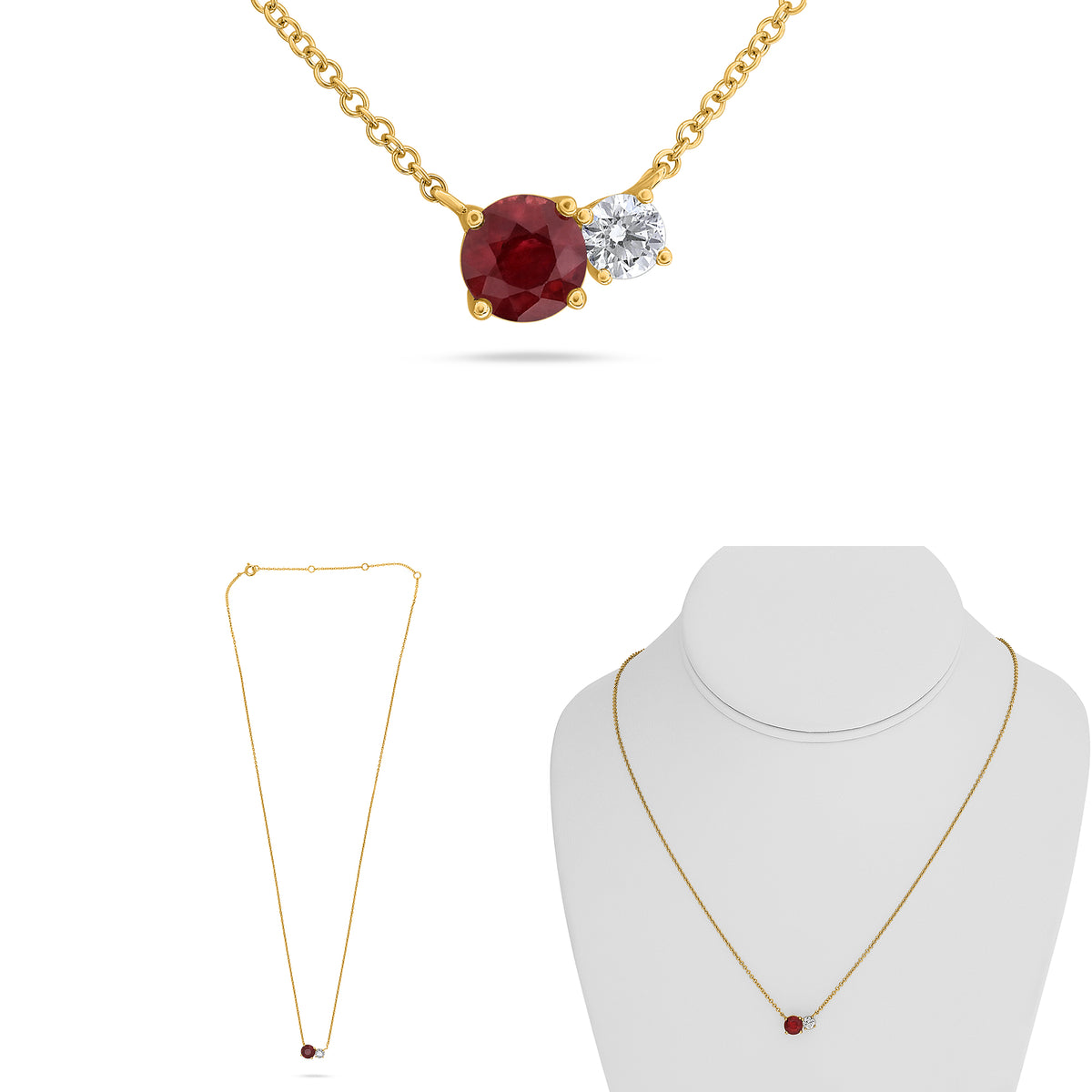 14K Yellow Gold Round Ruby Necklace