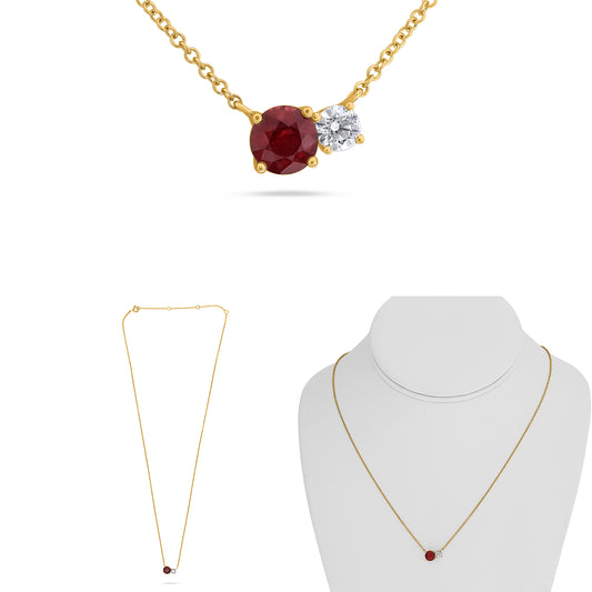 14K Yellow Gold Round Ruby Necklace