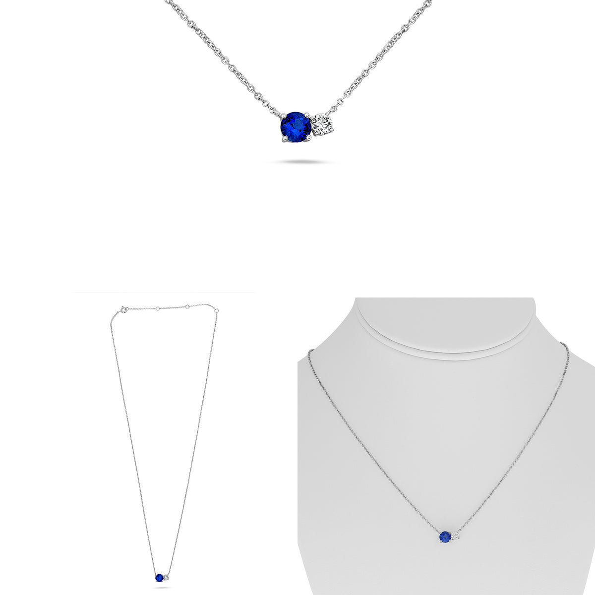 14K White Gold Round Sapphire Necklace