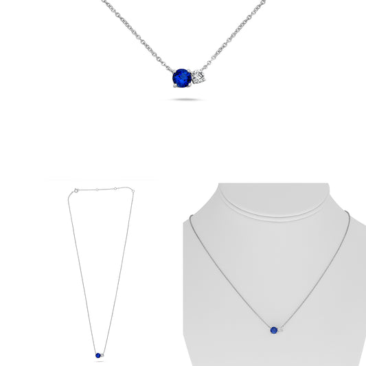 14K White Gold Round Sapphire Necklace