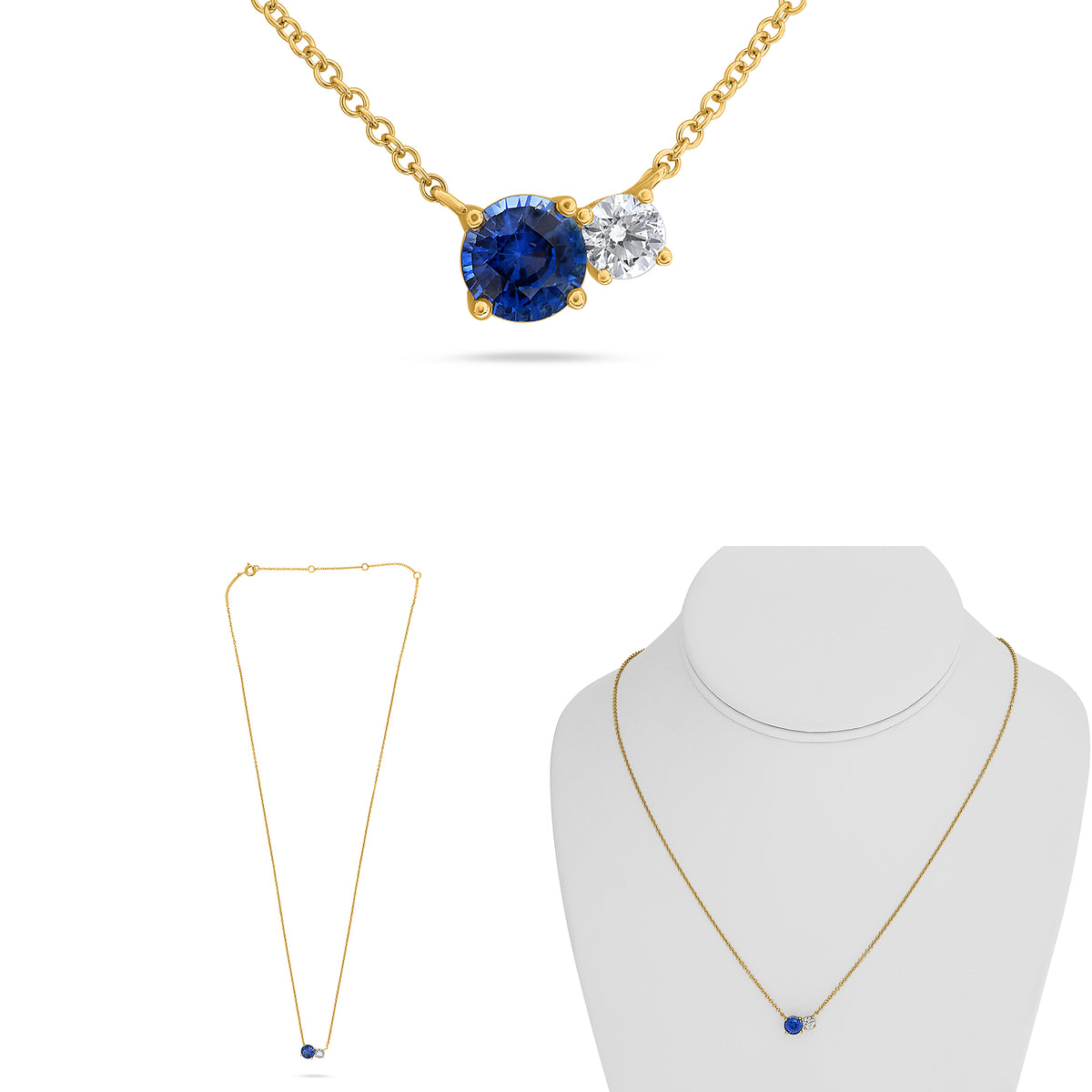 14K Yellow Gold Round Sapphire Necklace