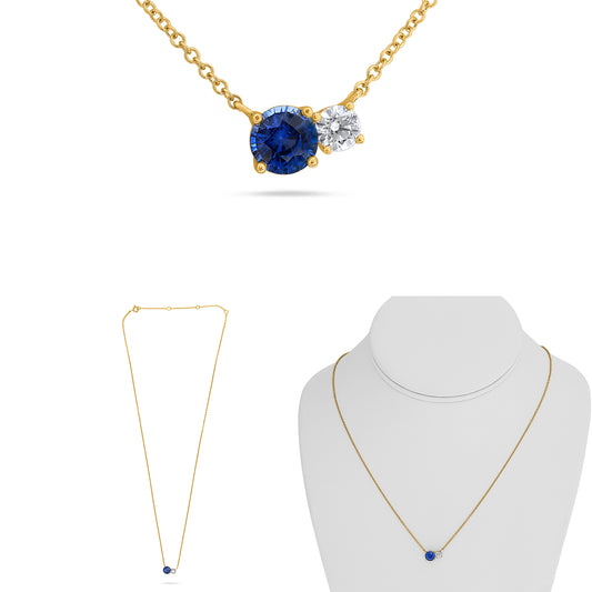 14K Yellow Gold Round Sapphire Necklace