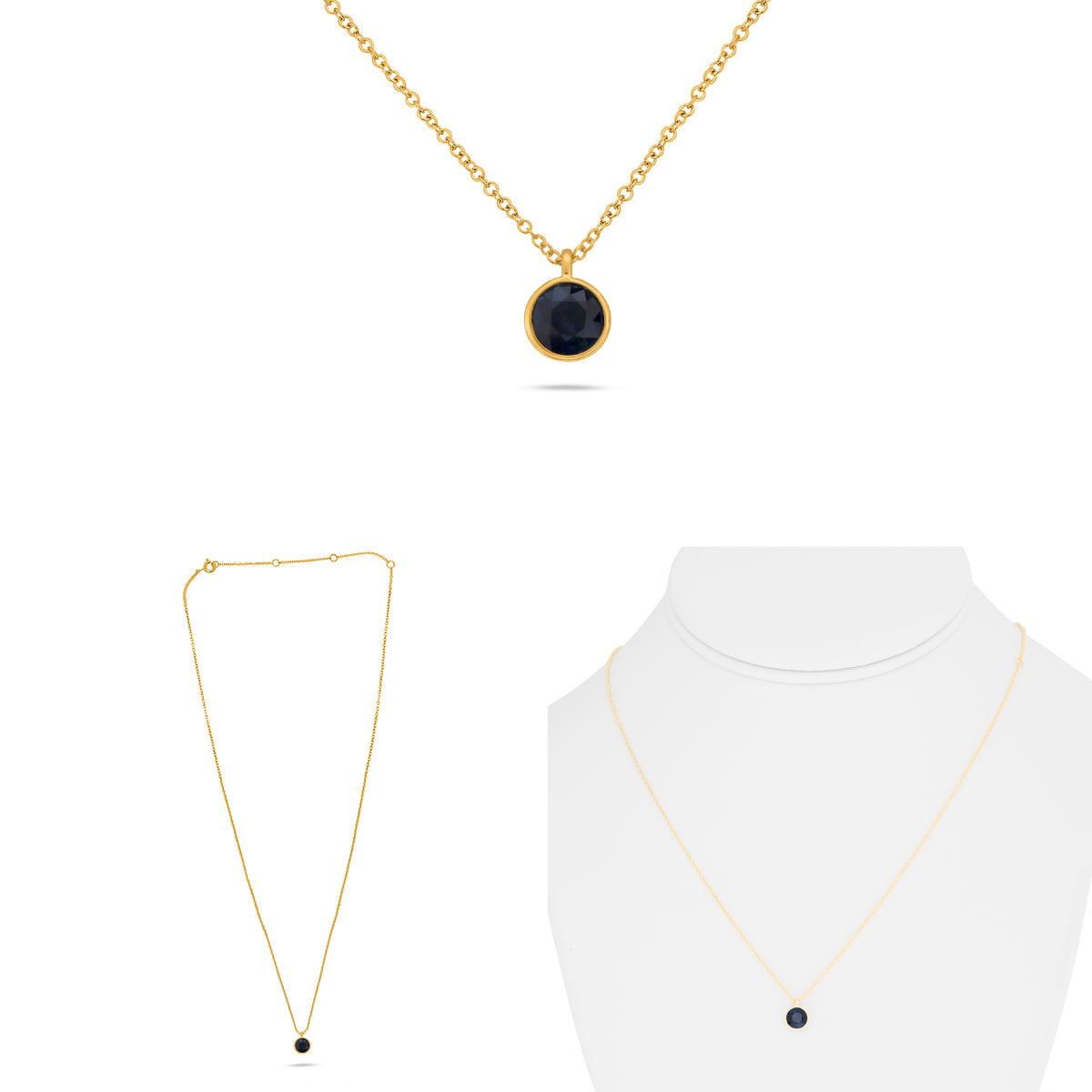 14K Yellow Gold Round Sapphire Necklace