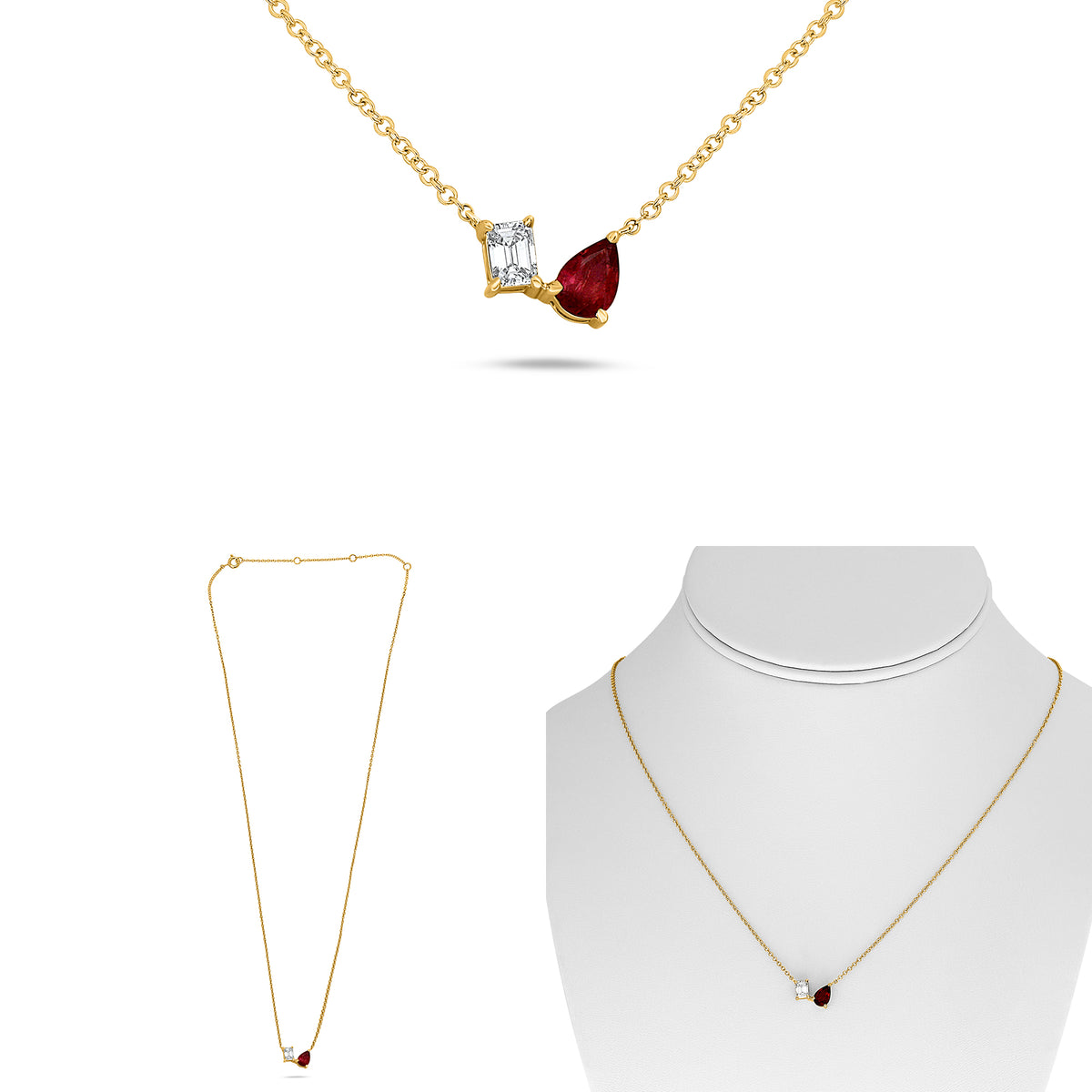 14K Yellow Gold Ruby Necklace